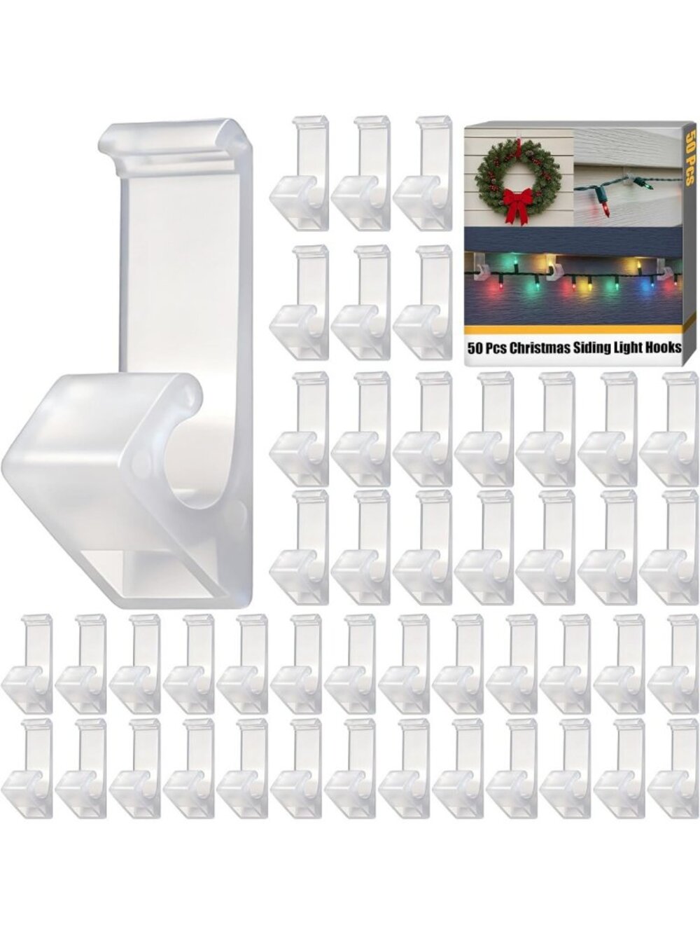 50 Pcs No-Hole Light Hooks for Outdoor Decor, String Lights & Wreaths - Sturdy